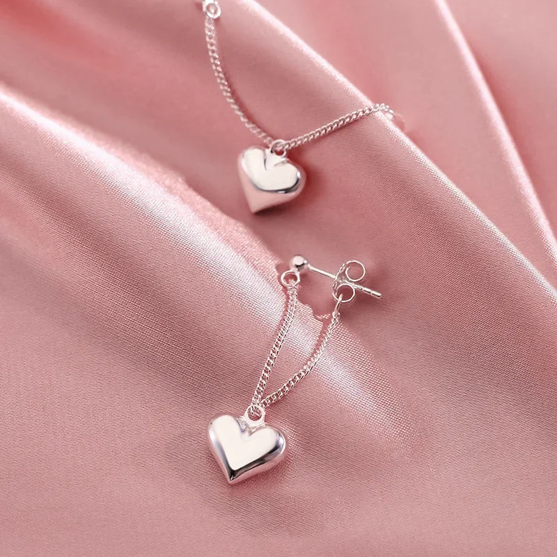 925 Sterling Silver Heart Chain Earrings